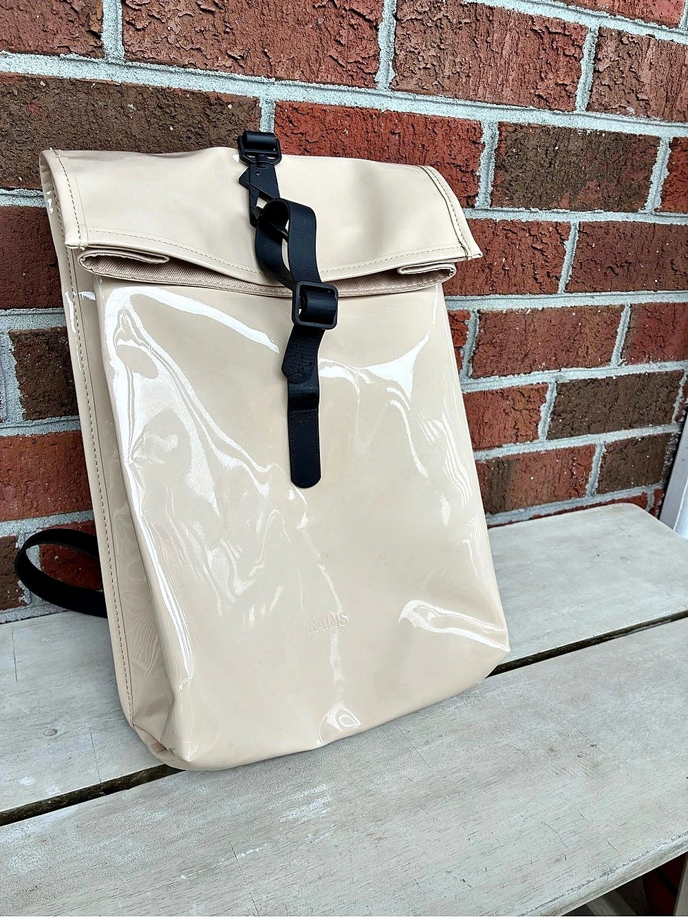RAINS Rolltop Rucksack  W3 Cream Backpack Like New